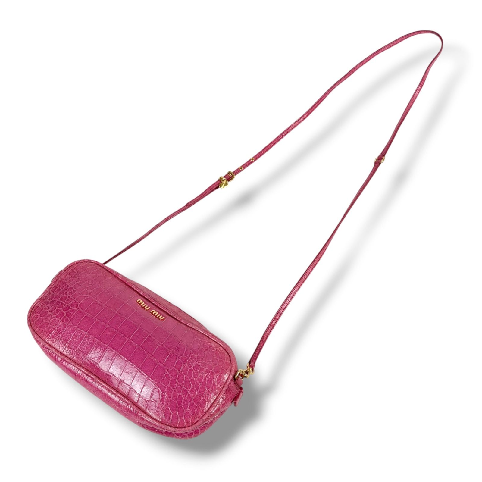 ミュウミュウ MIUMIU クロコ型押しレザー ミニショルダーバッグ ピンク 