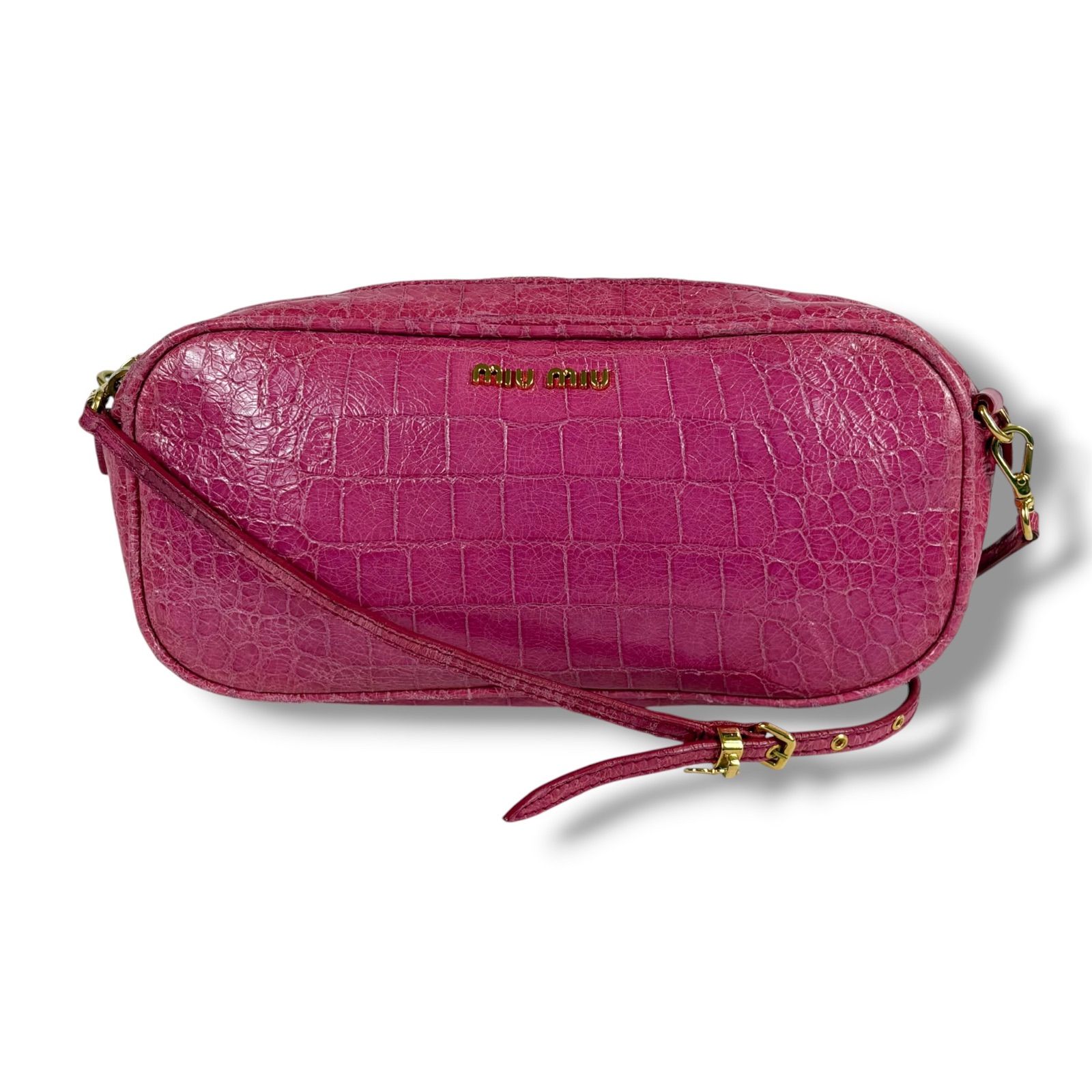 ミュウミュウ MIUMIU クロコ型押しレザー ミニショルダーバッグ ピンク 