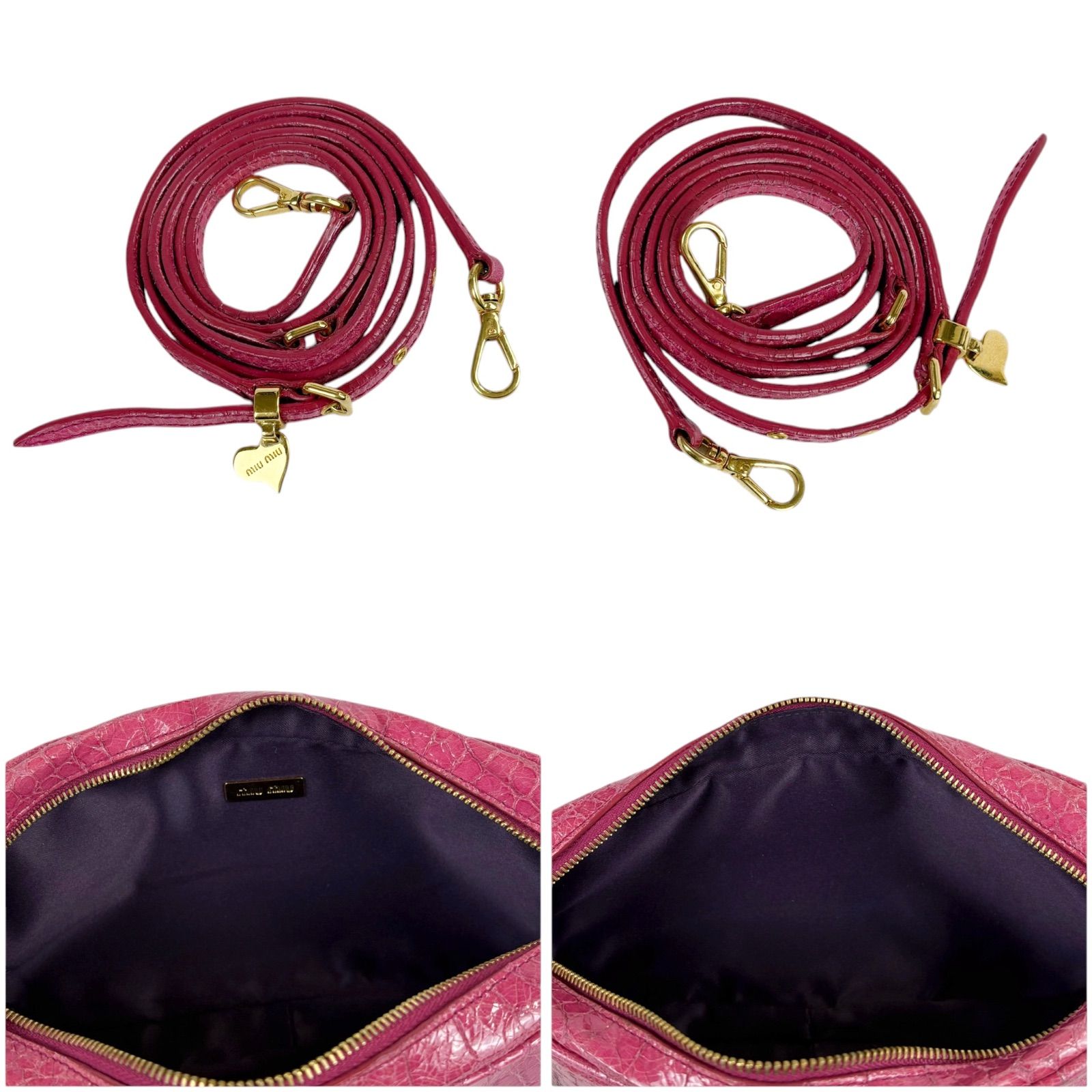 ミュウミュウ MIUMIU クロコ型押しレザー ミニショルダーバッグ ピンク 