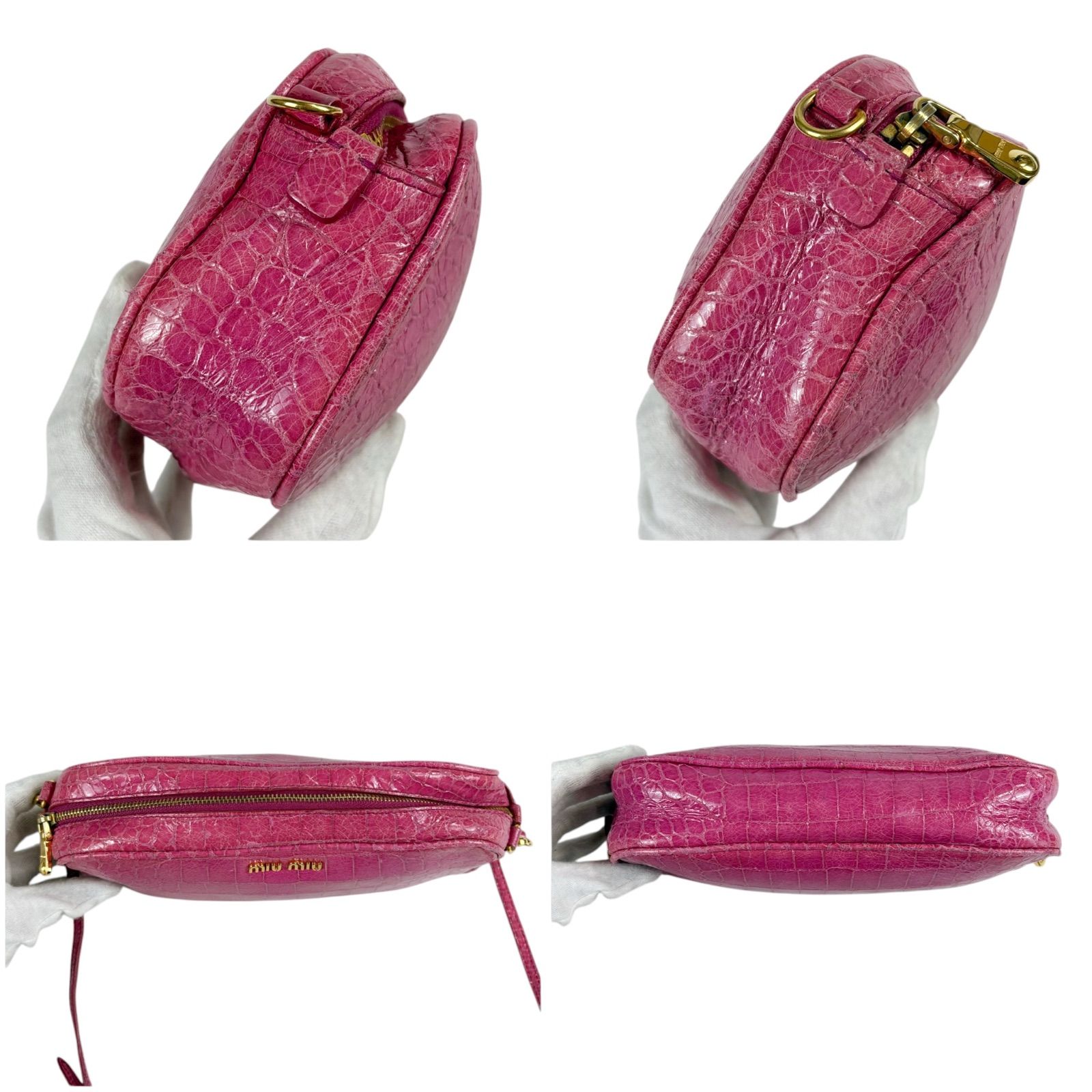 ミュウミュウ MIUMIU クロコ型押しレザー ミニショルダーバッグ ピンク 
