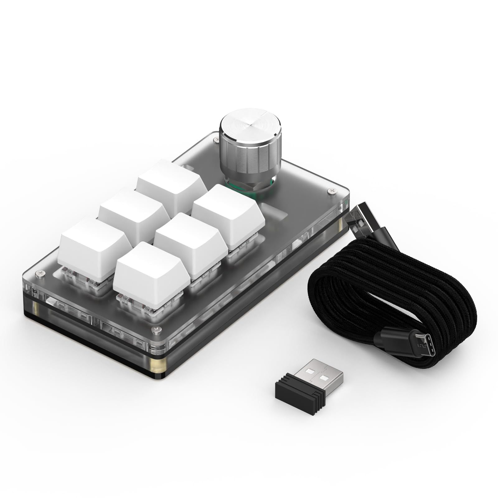 SIKAI CASE 片手キーボード 普通型番 プログラマブルキーボード メカニカルキーボード 【Bluetooth接続 レイヤ付き ノブ1個付き RGBなし】6キー 左手ゲーミングキーボード 片手 軸体が交換可能 DIY カスタム可能なキー 片手 ...