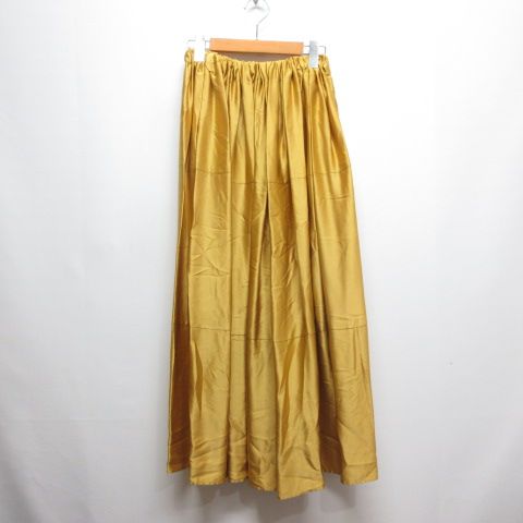 ミーガン ハンツ MEGAN HUNTZ 美品 シルク サテン ロング スカート S 黄 イエロー ウエストゴム マキシ ビームス アメリカ製