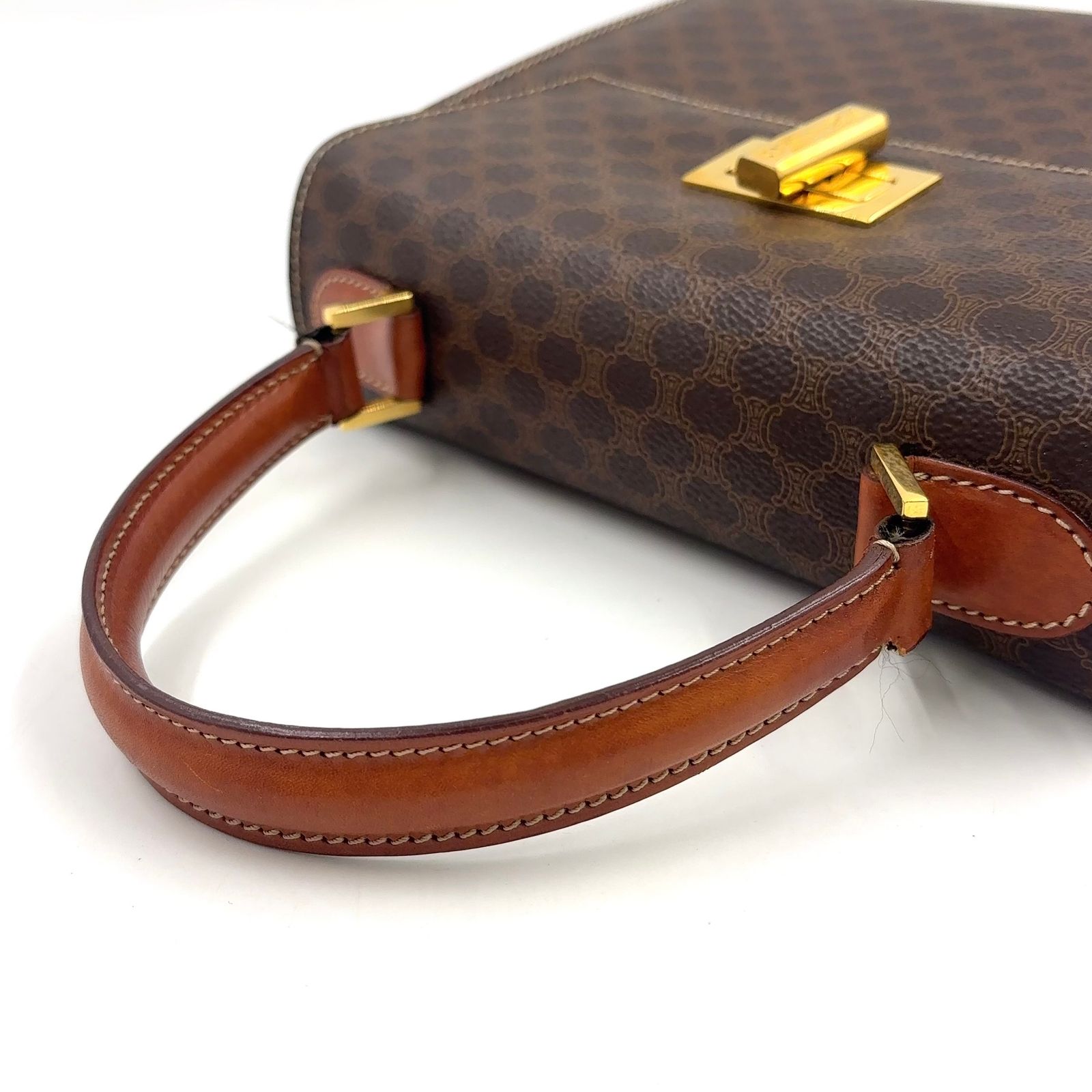 CELINE マカダム柄 ターンロック 2WAY ショルダー レザー×PVC ブラウン 