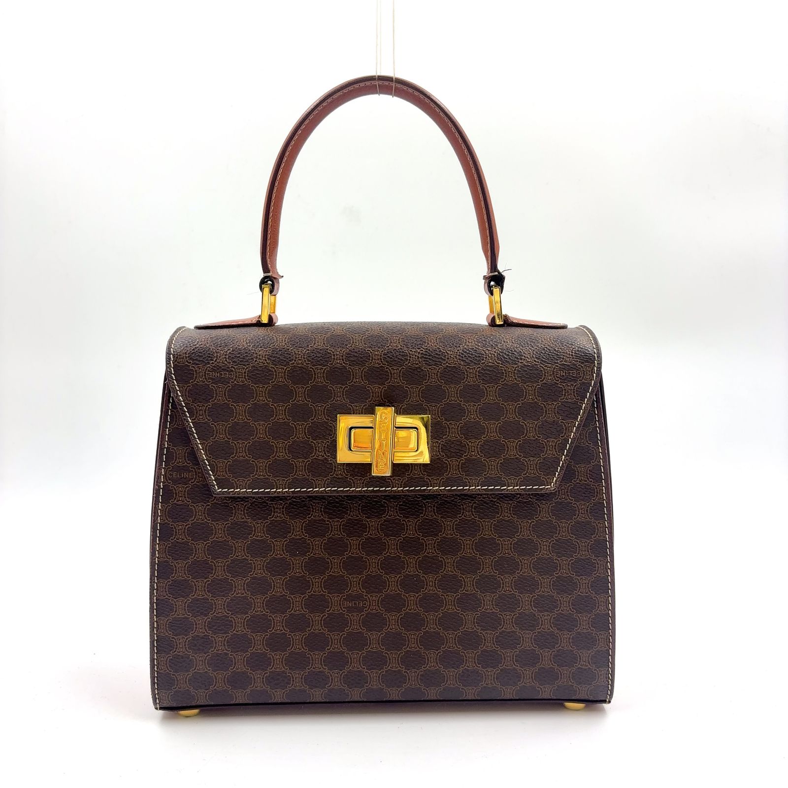 CELINE マカダム柄 ターンロック 2WAY ショルダー レザー×PVC ブラウン