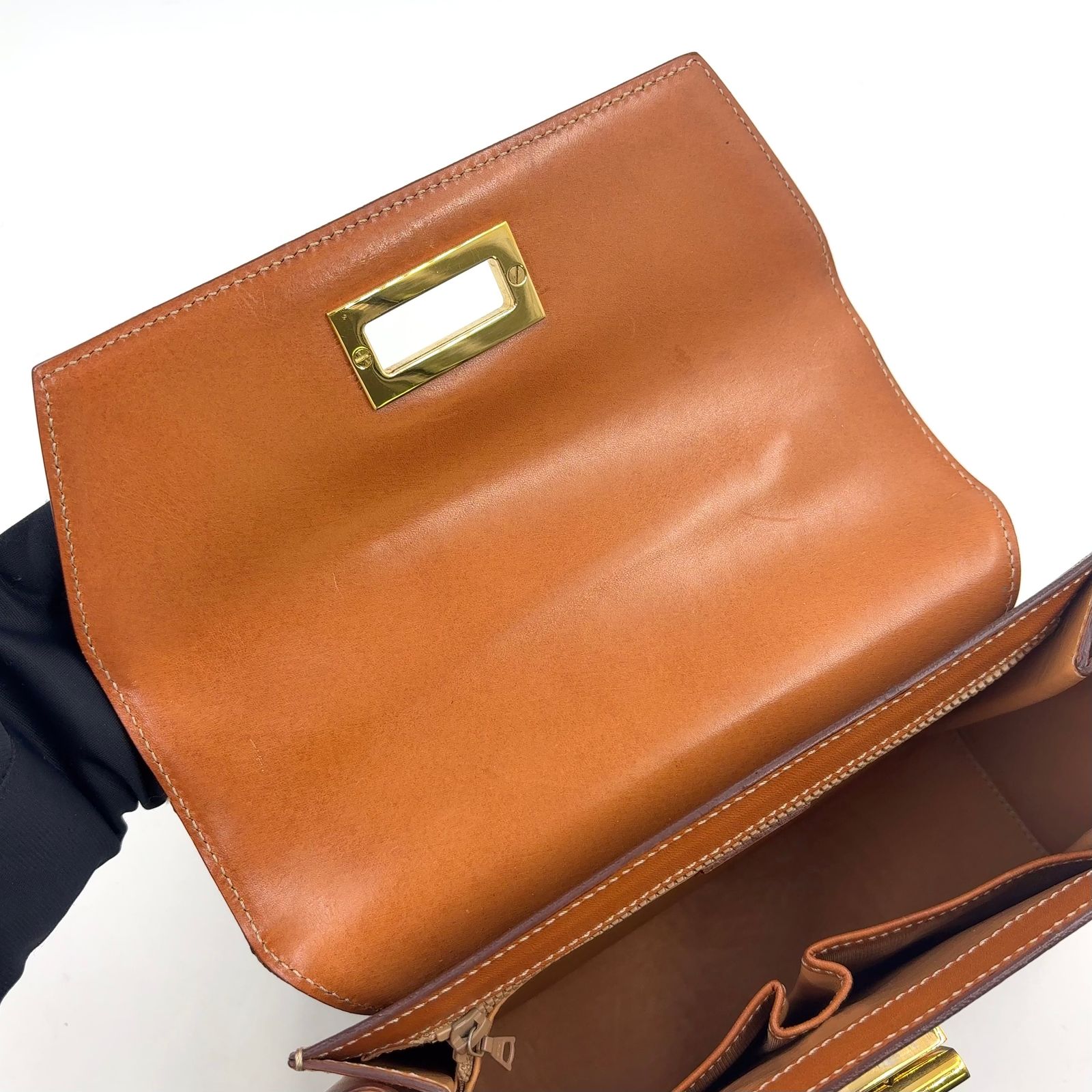 CELINE マカダム柄 ターンロック 2WAY ショルダー レザー×PVC ブラウン 