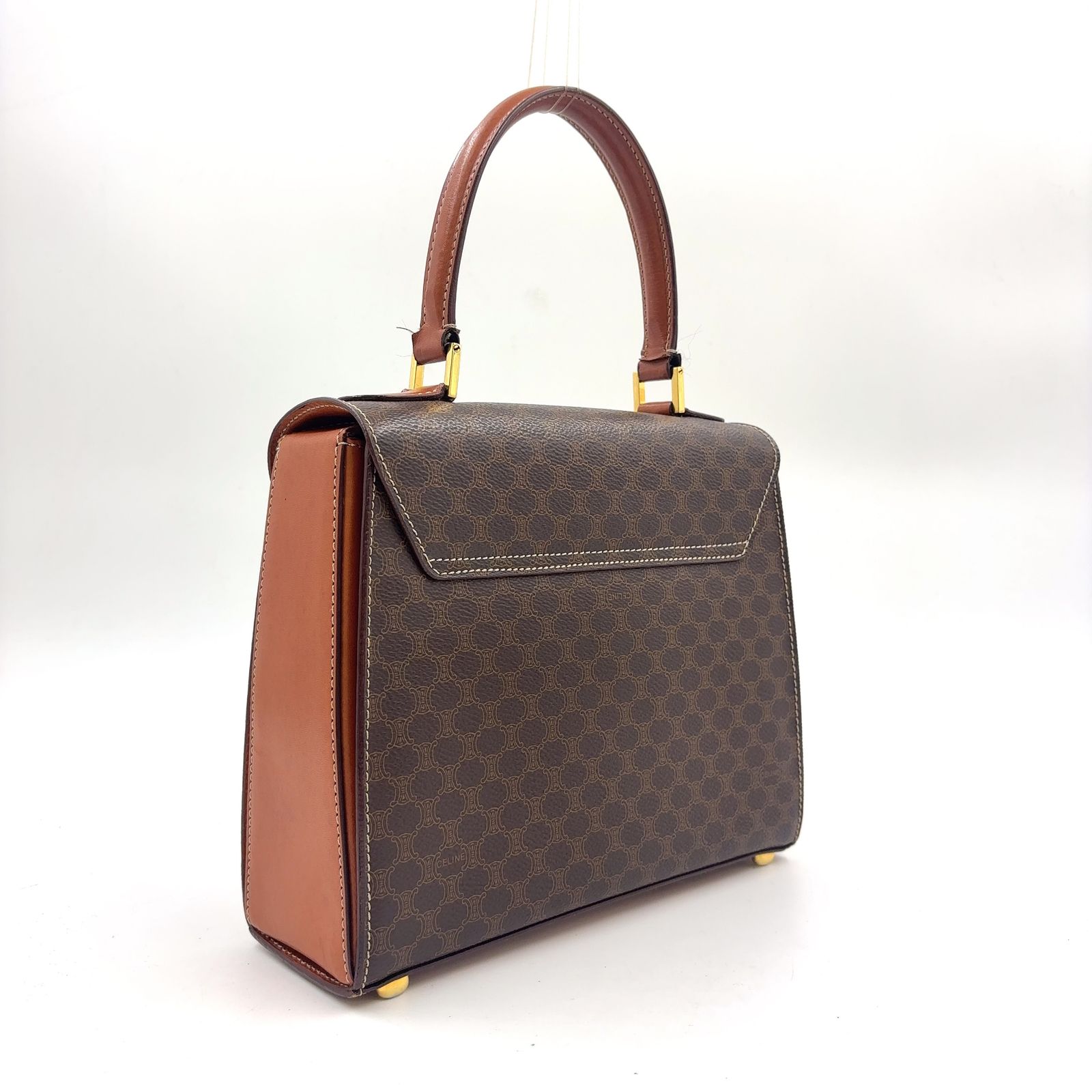 CELINE マカダム柄 ターンロック 2WAY ショルダー レザー×PVC ブラウン