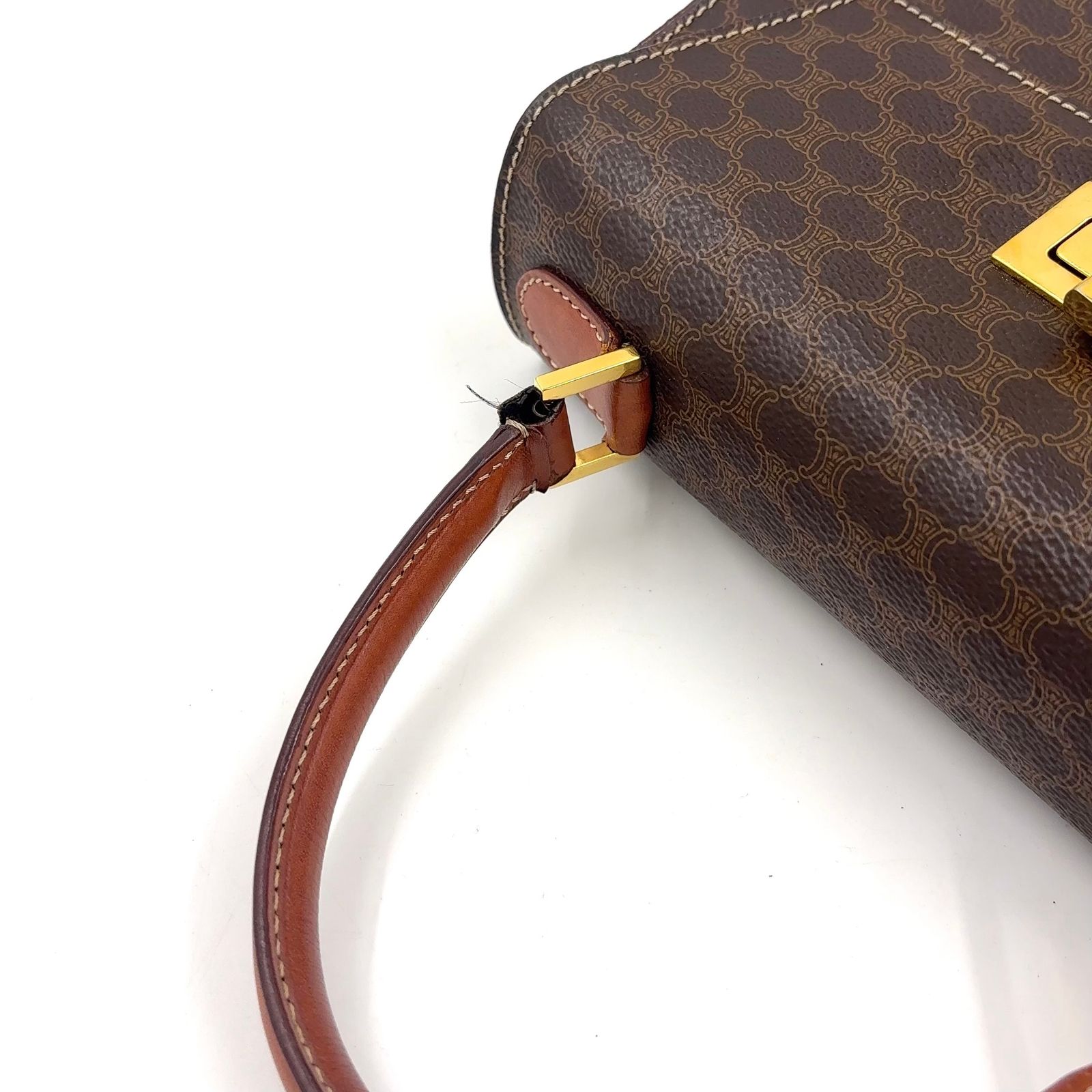 CELINE マカダム柄 ターンロック 2WAY ショルダー レザー×PVC ブラウン 