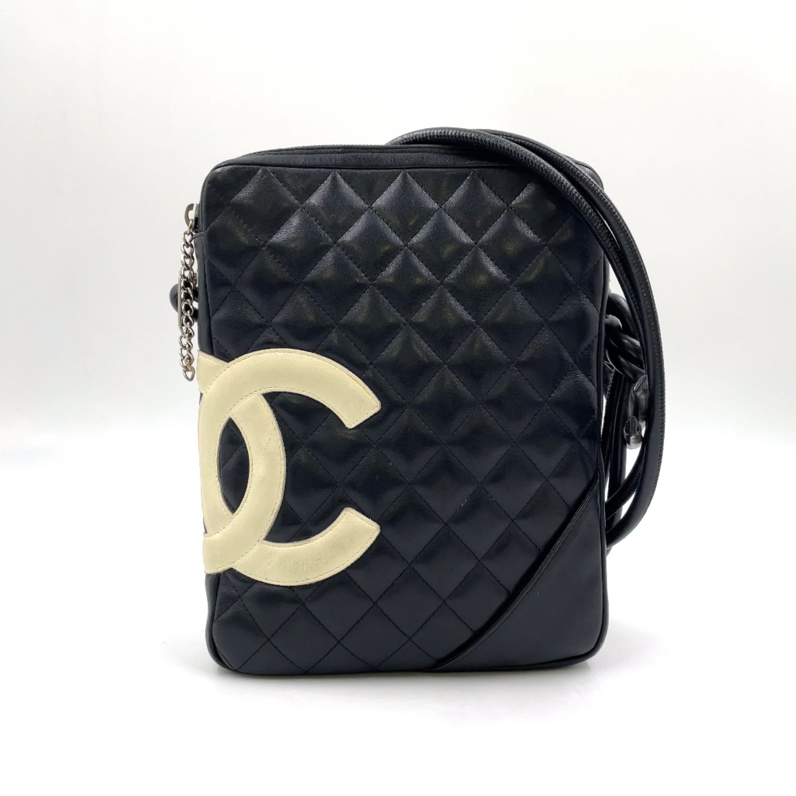 CHANEL カンボンライン シリアル番号9番台 レザー×エナメルレザー ベージュ ショルダーバッグ シルバー A25178