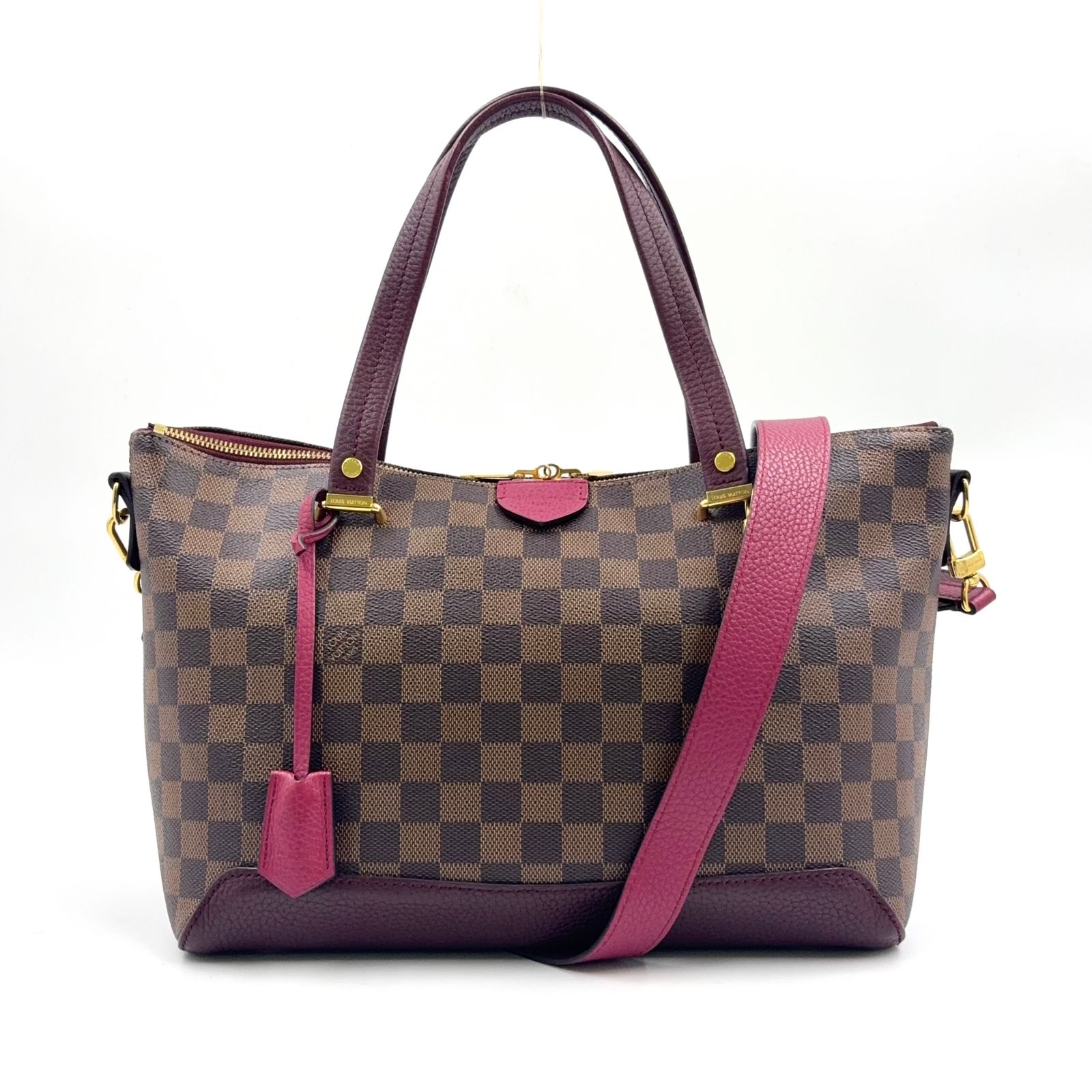 LOUIS VUITTON ハイドパーク ダミエエベヌ ダミエエベヌ フューシャ レザー×PVC パープル×ブラウン ハンドバッグ N41015