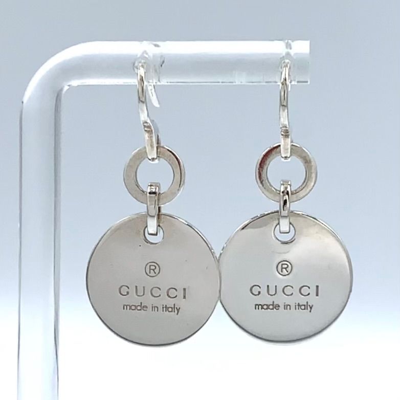GUCCI サークル プレート ドロップタイプ AG925 シルバー ピアス