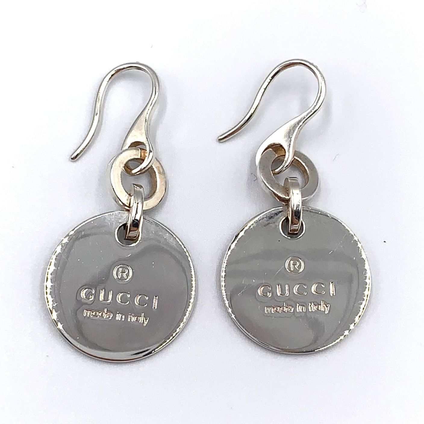 GUCCI サークル プレート ドロップタイプ AG925 シルバー ピアス 