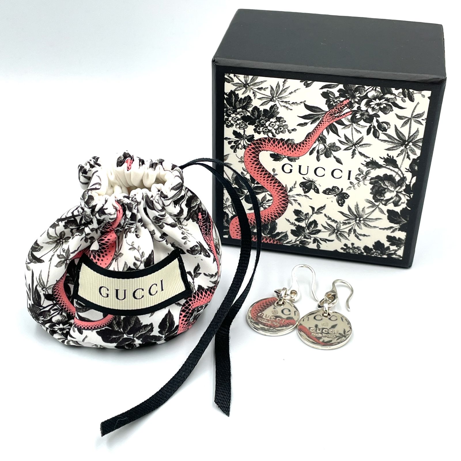 GUCCI サークル プレート ドロップタイプ AG925 シルバー ピアス 