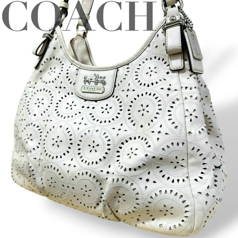 COACH コーチ☆トートバッグ 肩掛け ホワイト レザーカット カット 