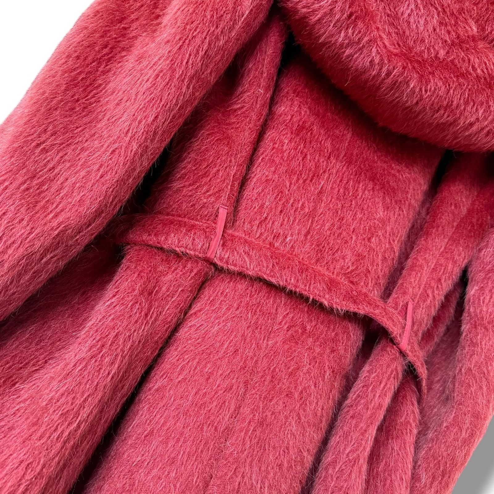 MaxMara ふんわりアルパカ シャギーフーデットコート 42 深みレッド 