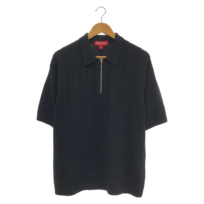 【中古】Supreme Beaded Zip S/S Polo Swetaer M ブラック シュプリーム[66]