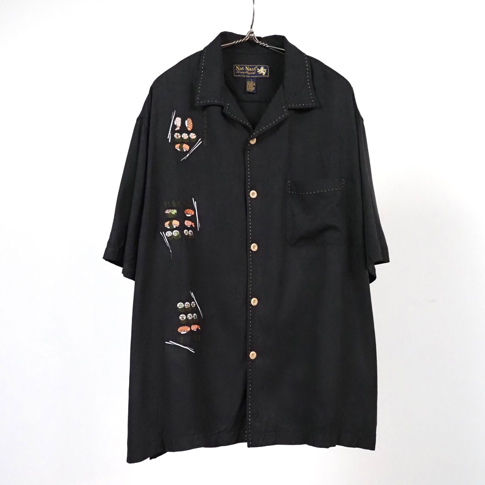 Nat Nust SUSHI Limited Edition S/S Open Collar Shirt L Black 2005's シルク オープンカラーシャツ