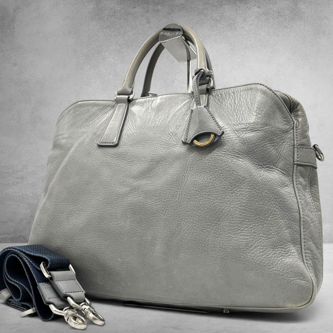 aniary ビジネスバッグ 2way オールレザー ライトグレー leather briefcase gray 2way business bag genuine leather shoulder bag archive office bag 2777