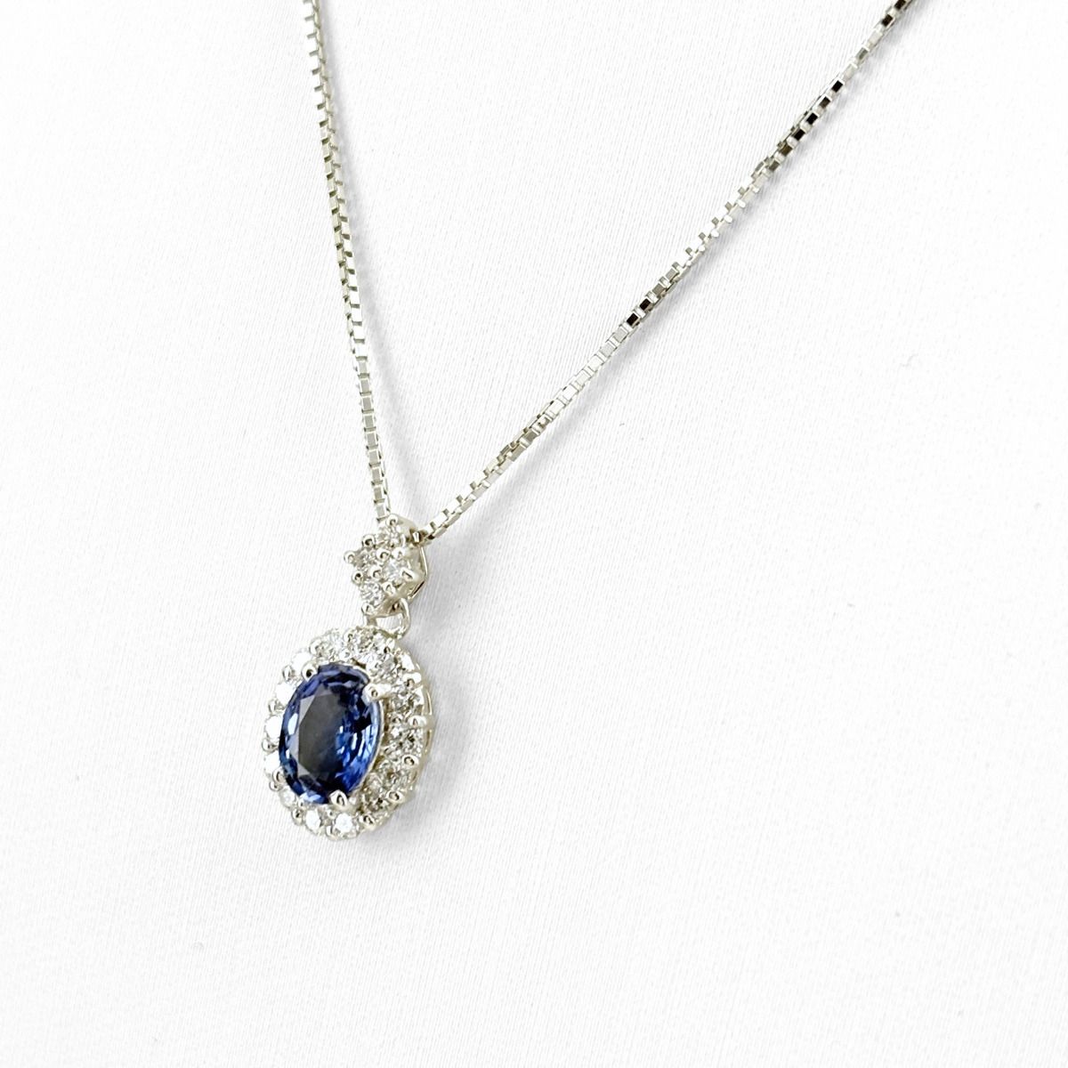 サファイア デザインネックレス プラチナ メレダイヤ ペンダント ネックレス K18 WG サファイア レディース 【中古】