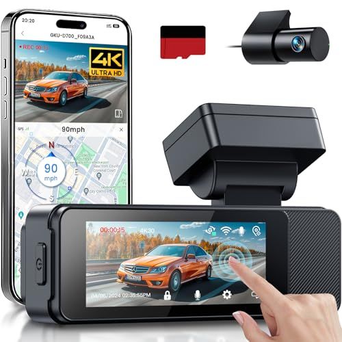☆新品☆GKU 【3.18インチタッチパネル搭載】 4K 前後ドライブレコーダー 5G Wi-Fi GPS内蔵 スマホと連携 Type-C WDR 超強暗視 170°広角 Gセンサー ループ録画 64GB SDカード付 (D700) 709293d4