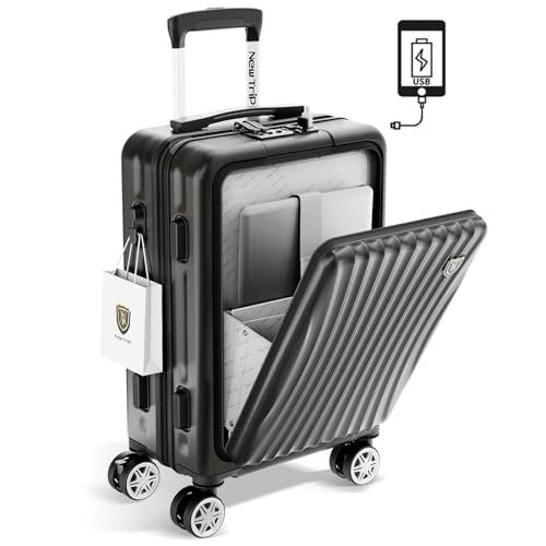 ☆新品☆[New Trip] スーツケース 機内持ち込み フロントオープン キャリーケース Sサイズ USBポート付き ストッパー付き YKKファスナー TSAロック 静音 ダブルキャスター ビジネス 出張 1-3泊 40リットル ブラック db67f71b 10,944円