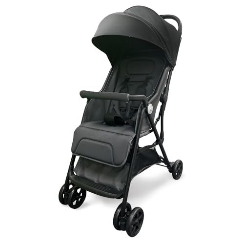 ☆新品☆アイリスプラザ B型 ベビーカー 折りたたんだ後も自立して置ける 軽量 5点式シートベルト 無段階リクライニング バスケット付き ブラッククローム 011bf6bf