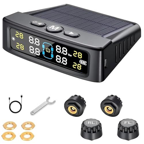 タイヤ空気圧センサー TPMS 空気圧モニター 振動感知 タイヤ気圧温度測定 即時空気圧監視 太陽エネルギー/USBダブル充電 IP67防水防塵 4盗難防止 取り付け簡単 多車種対応 0-6.0 Bar 【日本語音声アラーム】kk