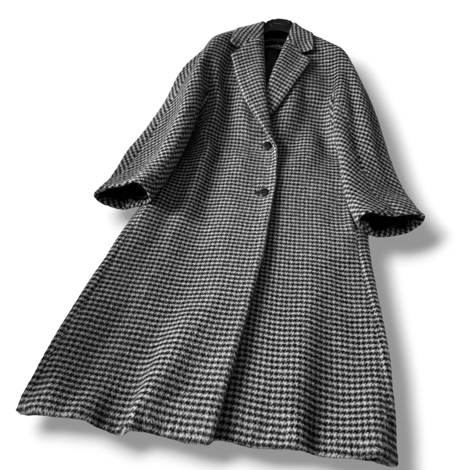 極美品 アルパカ100％ 千鳥格子柄 MaxMara シャギーロングコート 40 