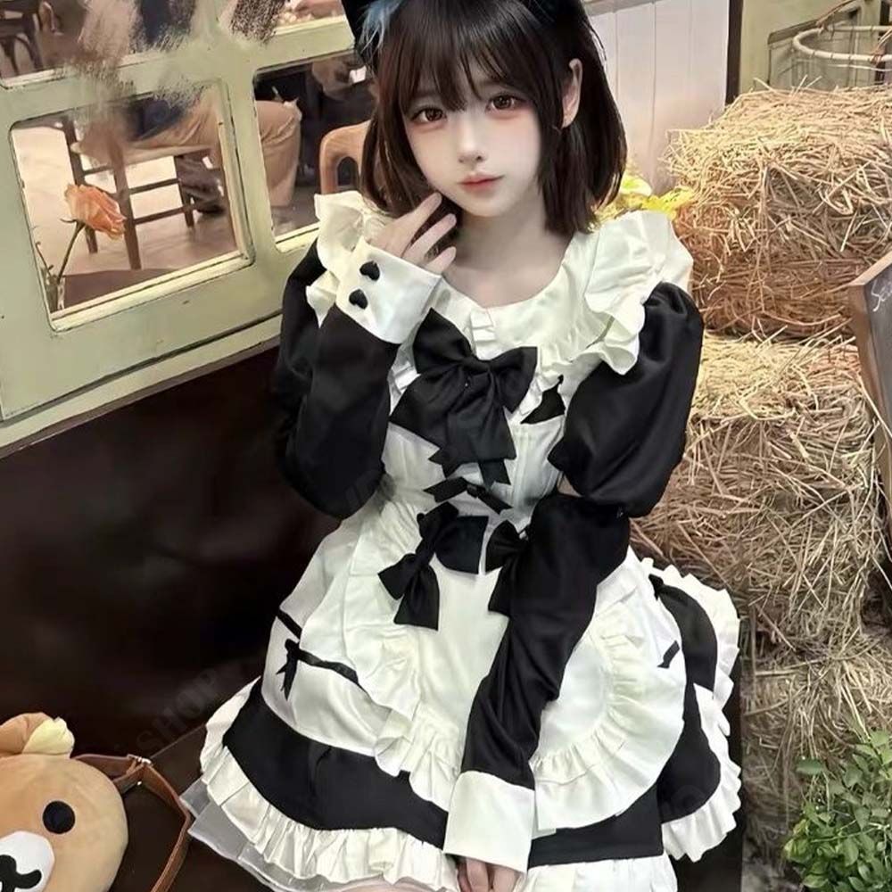 Lolita メイド服 スカートスーツ レディー ロリータ 5点セッ ワンピース+エプロンホワイトストッキング+カチューシャ+手袖 新品 可愛い エレガント おしゃれな 上質感 で可愛さ満点のプリンセススタイ