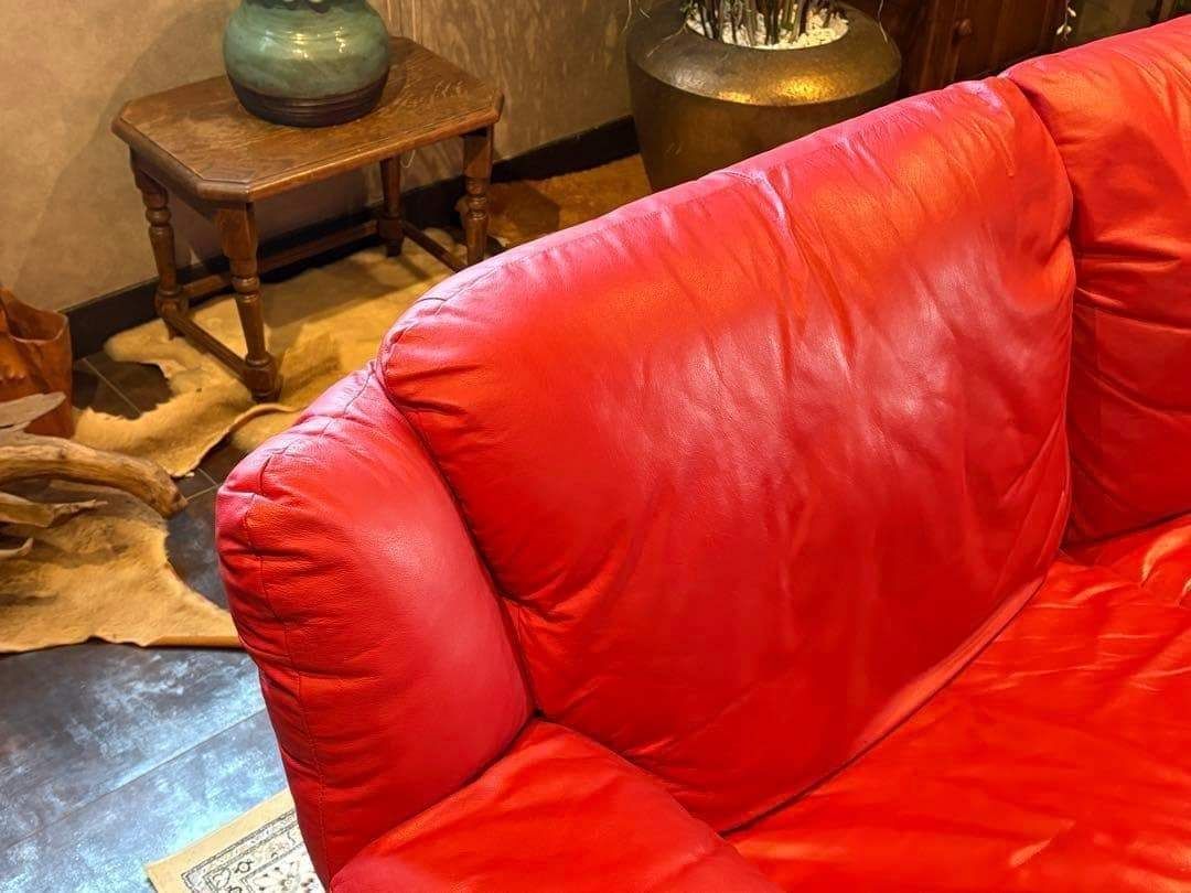 カウチソファ レッドソファ 3P モダン クラシック シンプル レザー IG
