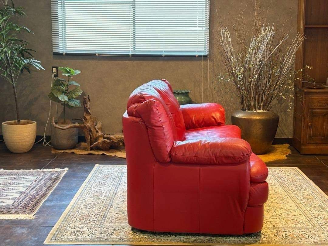 カウチソファ レッドソファ 3P モダン クラシック シンプル レザー IG