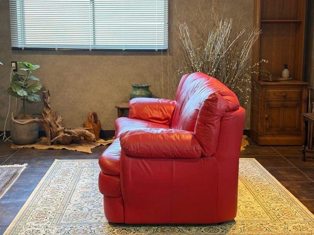カウチソファ レッドソファ 3P モダン クラシック シンプル レザー IG