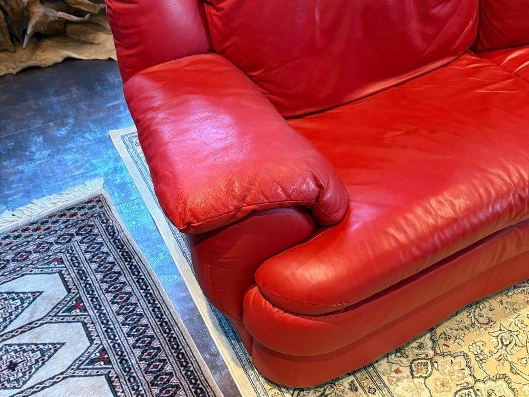 カウチソファ レッドソファ 3P モダン クラシック シンプル レザー IG