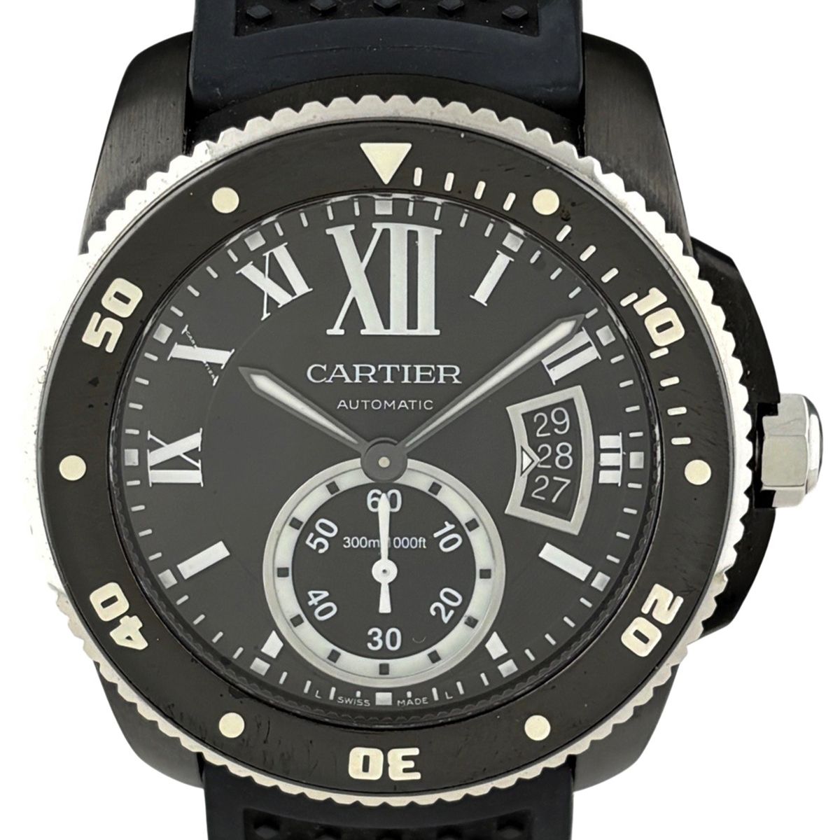 カルティエ CARTIER カリブル ドゥ カルティエ カーボン ダイバー WSCA0006 腕時計 SS ラバー 自動巻き ブラック メンズ 【中古】