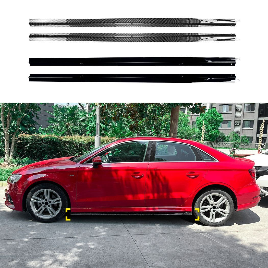 送料込み アウディ/Audi A3 S3 8V Sline 2014-2020 専用サイドスカート（2Box／セダン対応）ABS製軽量ドレスアップパーツ 側面の空気流れを整え、スタイルをシャープに。高い整流効果。おすすめ。カーボン柄／ピアノブラック選べます