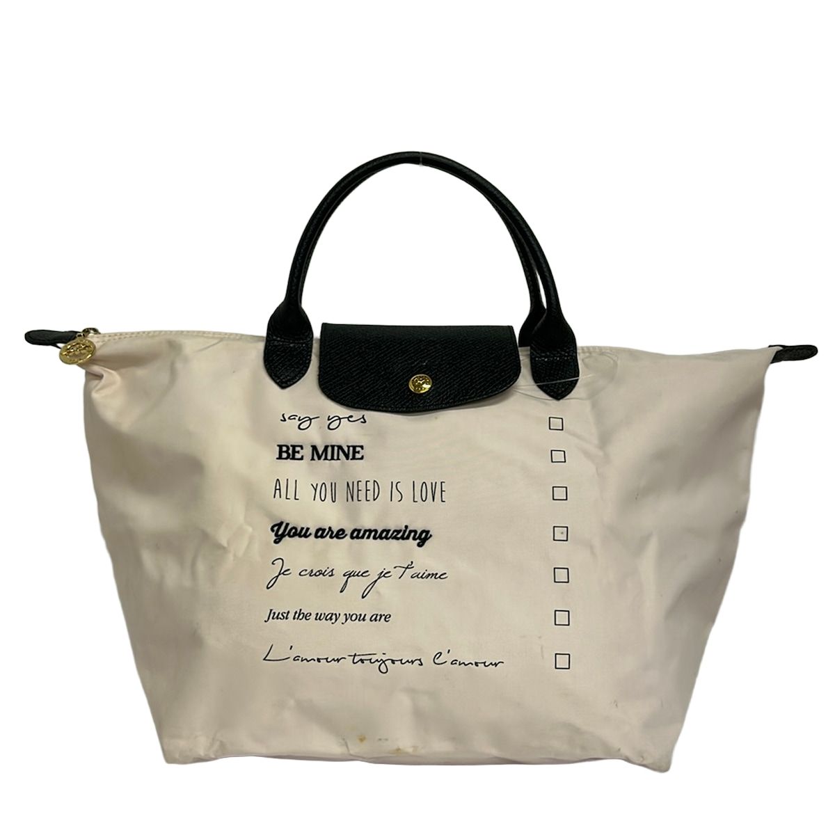 LONGCHAMP(ロンシャン) トートバッグ - ピンク×黒 折りたたみ レザー 