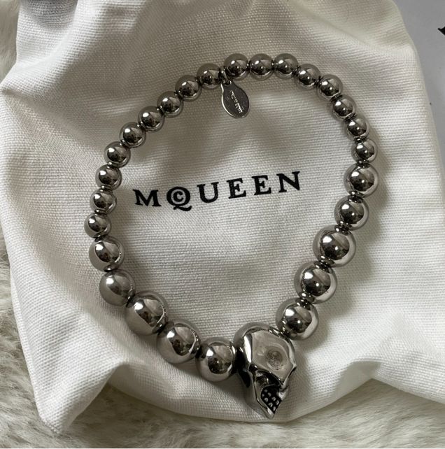 新品未使用 McQueen☆ スカル マルチビーズ ブレスレット シルバー