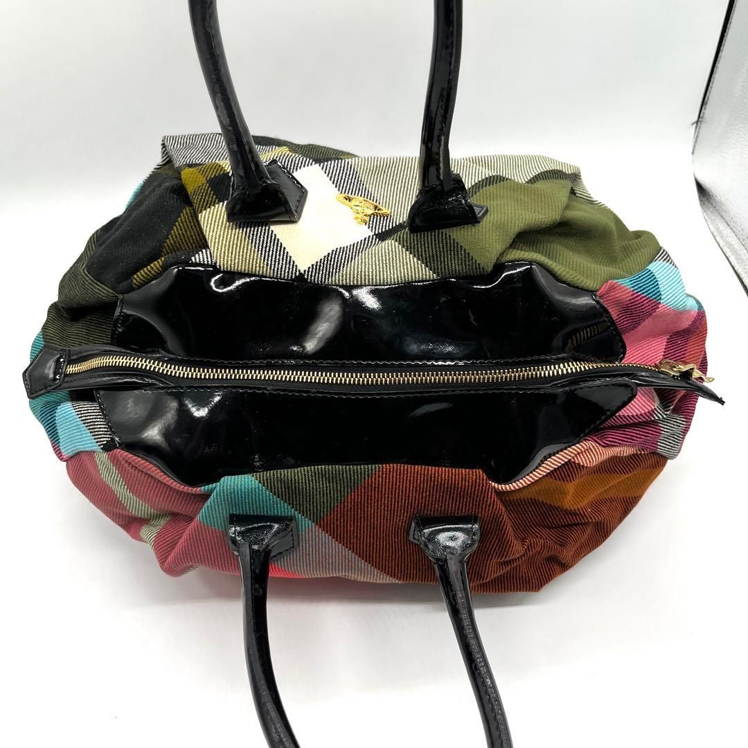 Vivienne Westwood Check Boston Bag Y2K ヴィヴィアンウエストウッド ボストンバッグ チェック柄 オーブ y2k ハンドバッグ キャンバス パテントレザー マルチカラー archive レディース 2758