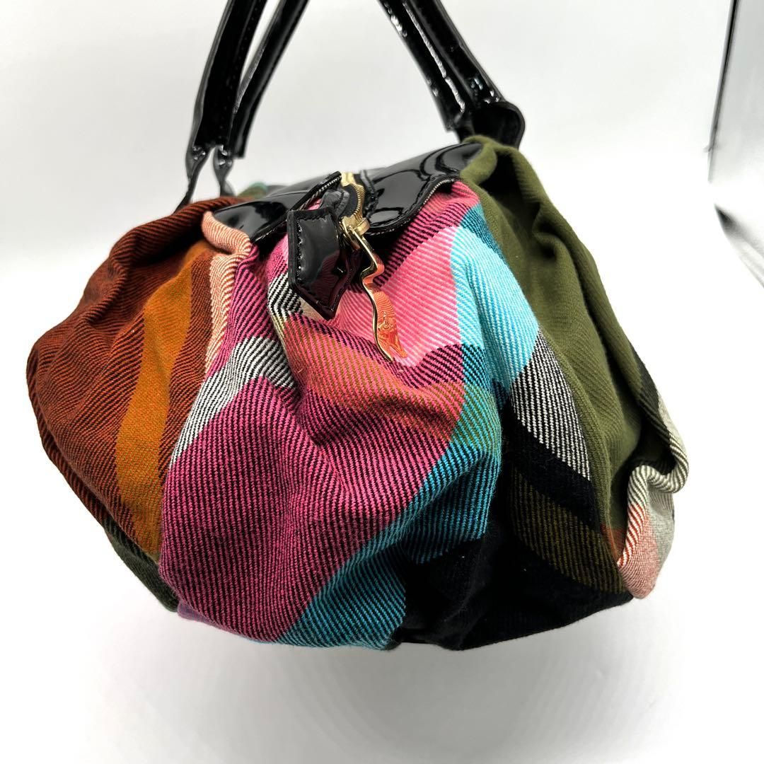 Vivienne Westwood Check Boston Bag Y2K ヴィヴィアンウエストウッド ボストンバッグ チェック柄 オーブ y2k ハンドバッグ キャンバス パテントレザー マルチカラー archive レディース 2758