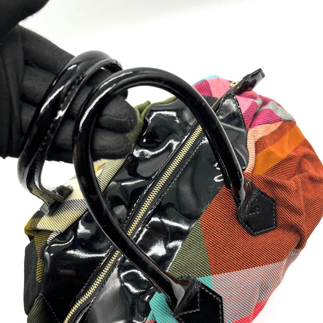 Vivienne Westwood Check Boston Bag Y2K ヴィヴィアンウエストウッド ボストンバッグ チェック柄 オーブ y2k ハンドバッグ キャンバス パテントレザー マルチカラー archive レディース 2758