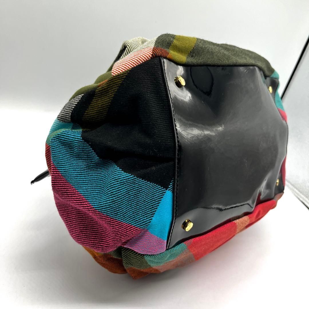 Vivienne Westwood Check Boston Bag Y2K ヴィヴィアンウエストウッド ボストンバッグ チェック柄 オーブ y2k ハンドバッグ キャンバス パテントレザー マルチカラー archive レディース 2758