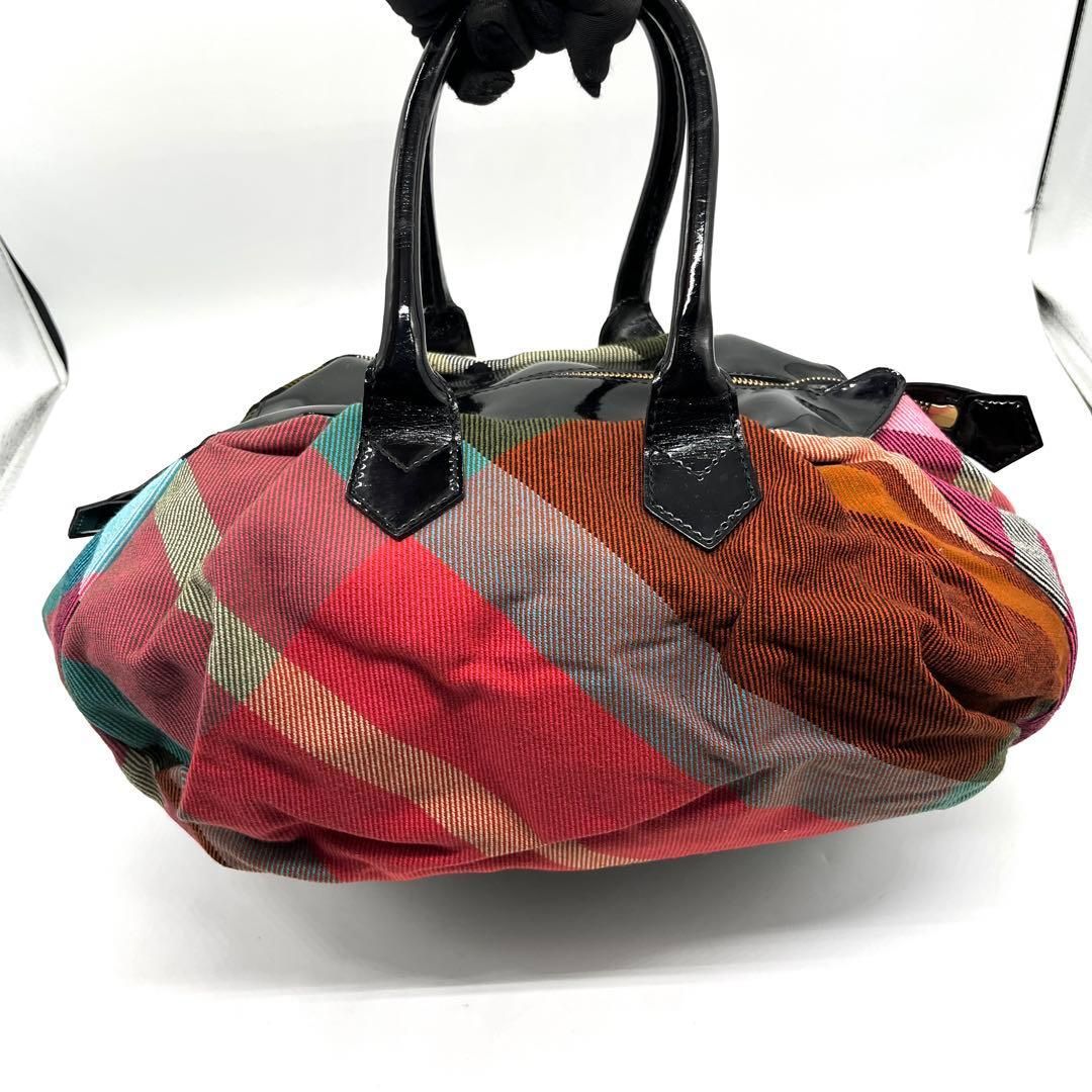 Vivienne Westwood Check Boston Bag Y2K ヴィヴィアンウエストウッド ボストンバッグ チェック柄 オーブ y2k ハンドバッグ キャンバス パテントレザー マルチカラー archive レディース 2758