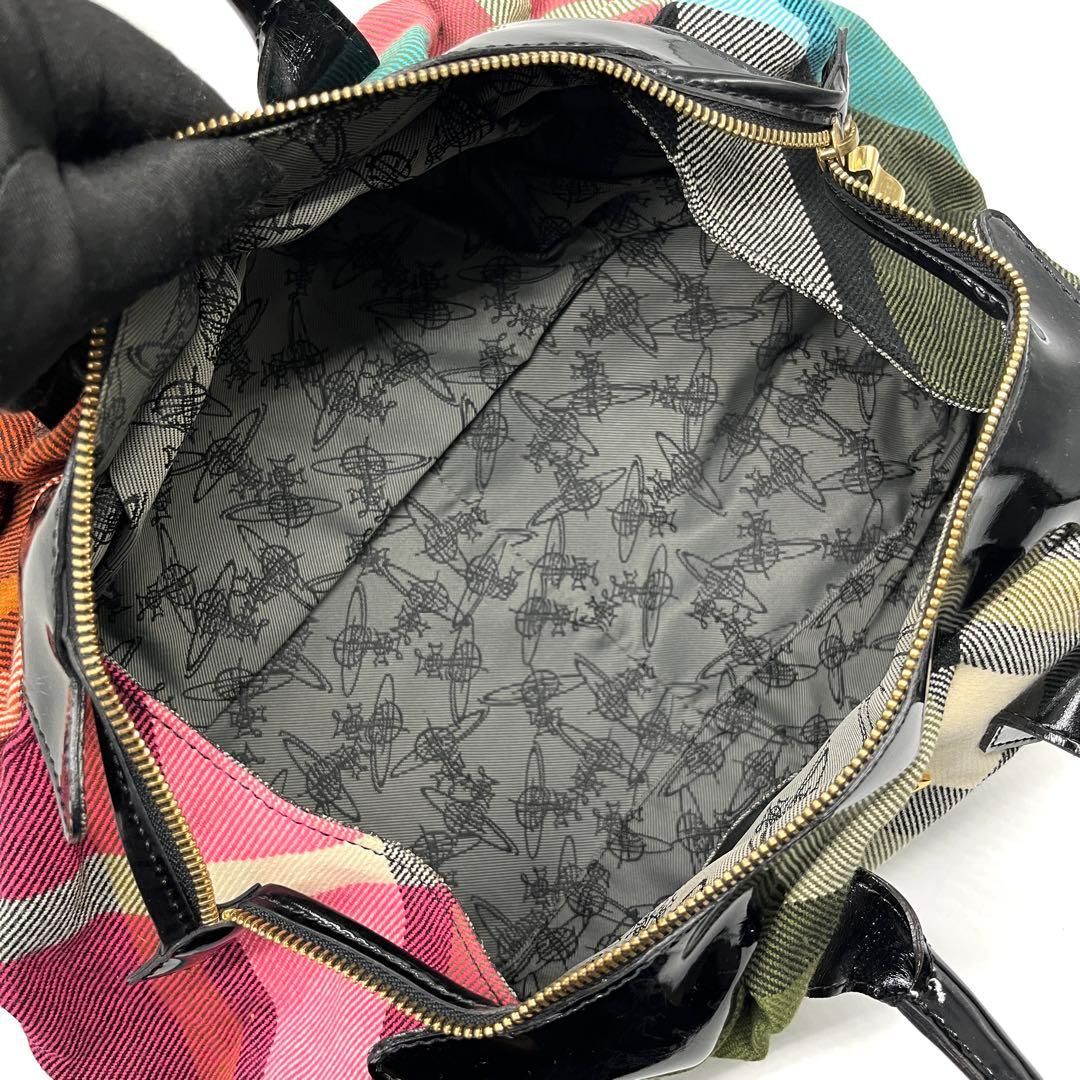 Vivienne Westwood Check Boston Bag Y2K ヴィヴィアンウエストウッド ボストンバッグ チェック柄 オーブ y2k ハンドバッグ キャンバス パテントレザー マルチカラー archive レディース 2758