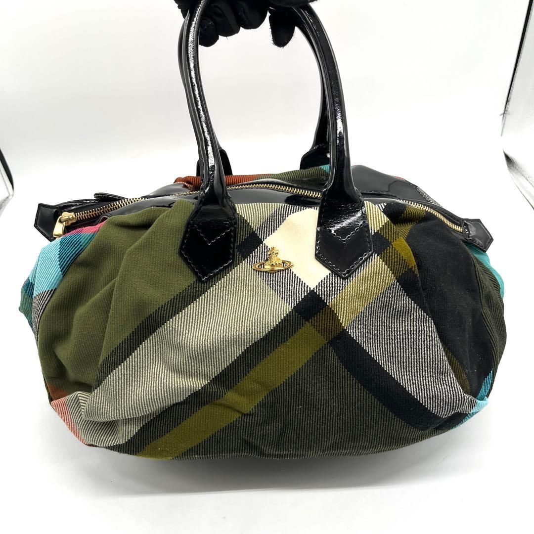 Vivienne Westwood Check Boston Bag Y2K ヴィヴィアンウエストウッド ボストンバッグ チェック柄 オーブ y2k ハンドバッグ キャンバス パテントレザー マルチカラー archive レディース 2758