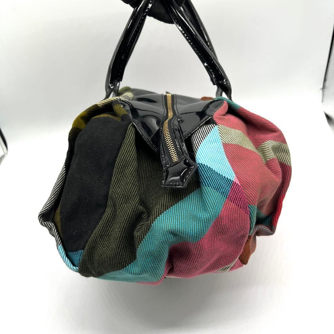 Vivienne Westwood Check Boston Bag Y2K ヴィヴィアンウエストウッド ボストンバッグ チェック柄 オーブ y2k ハンドバッグ キャンバス パテントレザー マルチカラー archive レディース 2758