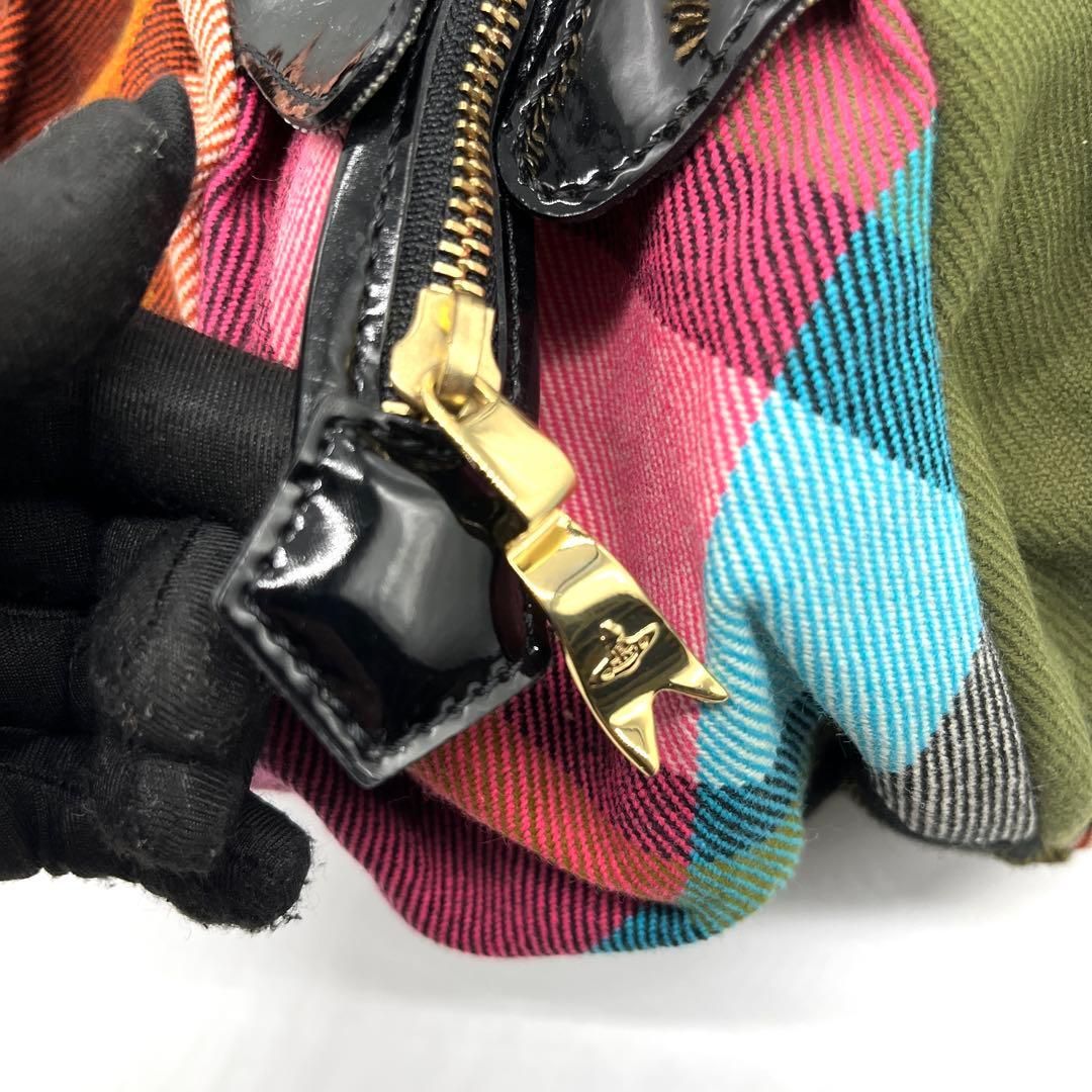 Vivienne Westwood Check Boston Bag Y2K ヴィヴィアンウエストウッド ボストンバッグ チェック柄 オーブ y2k ハンドバッグ キャンバス パテントレザー マルチカラー archive レディース 2758