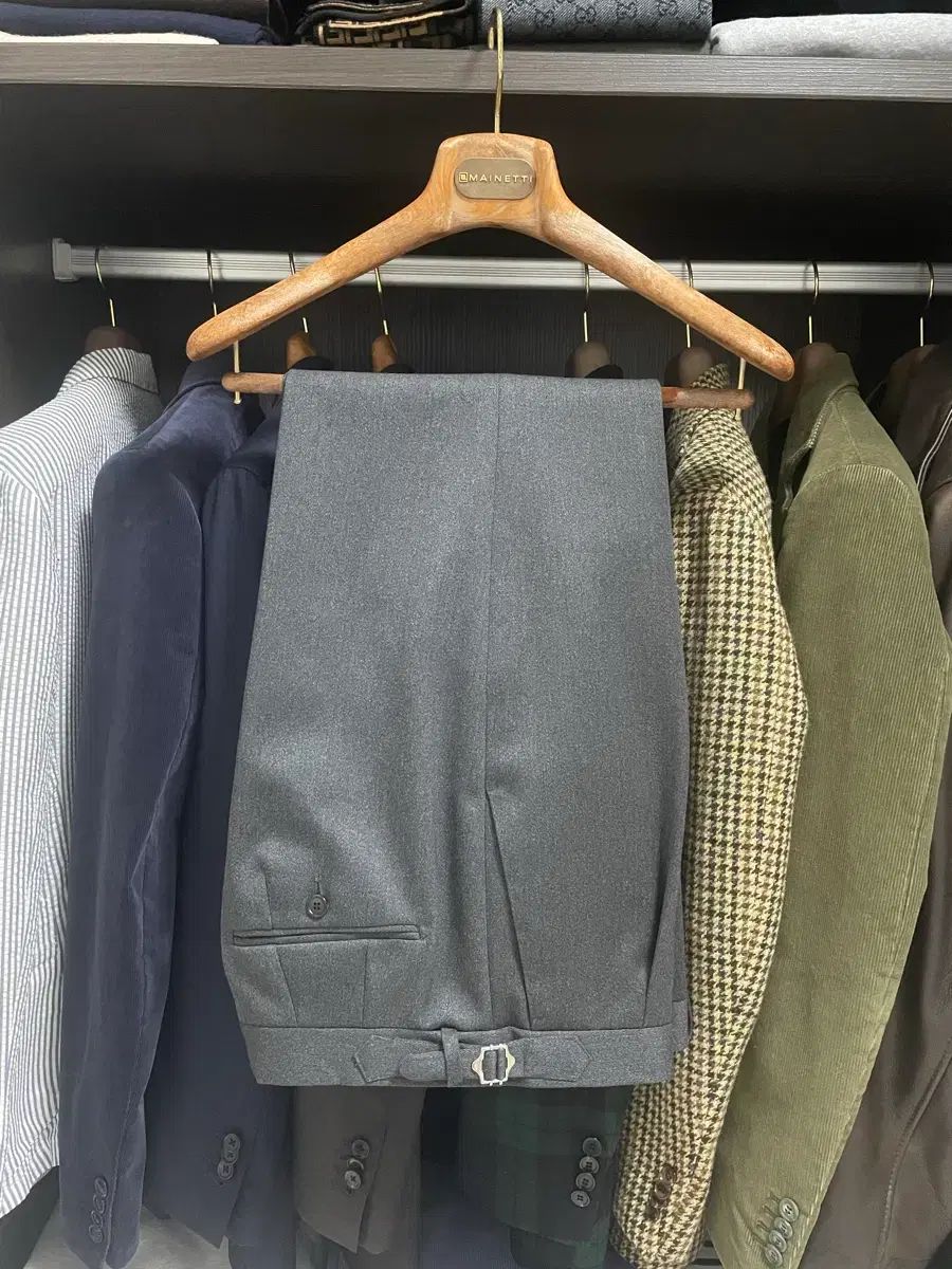 クラシック麻マーケット COVERT WOOL グレー MTM パンツ (48)