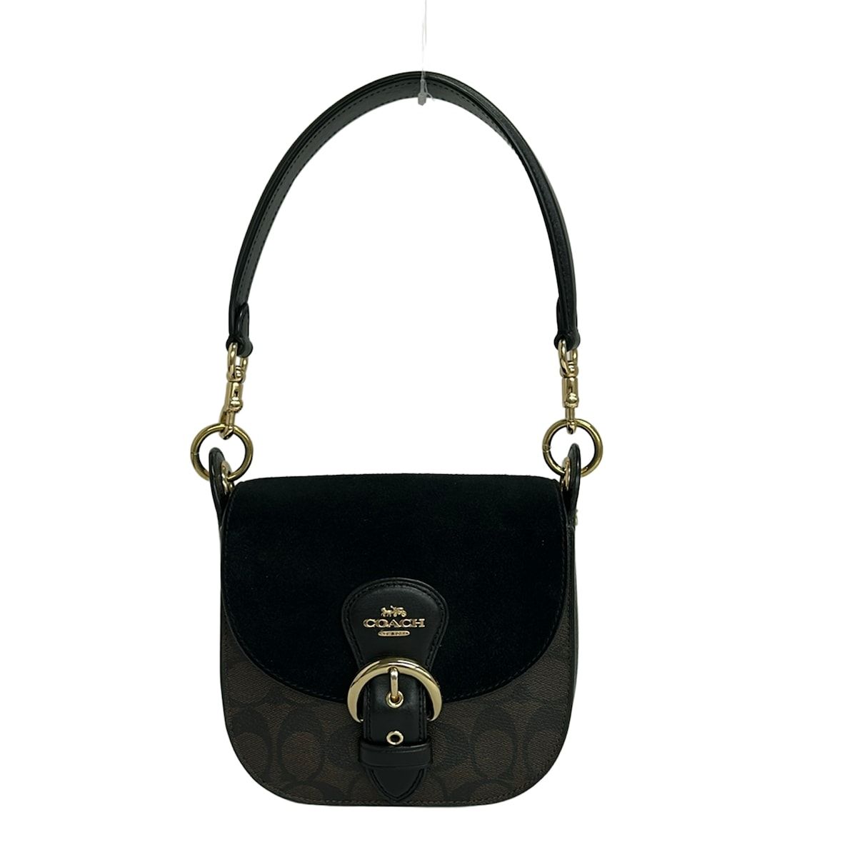 COACH(コーチ) ハンドバッグ美品 - C7966 黒×ダークブラウン シグネチャー