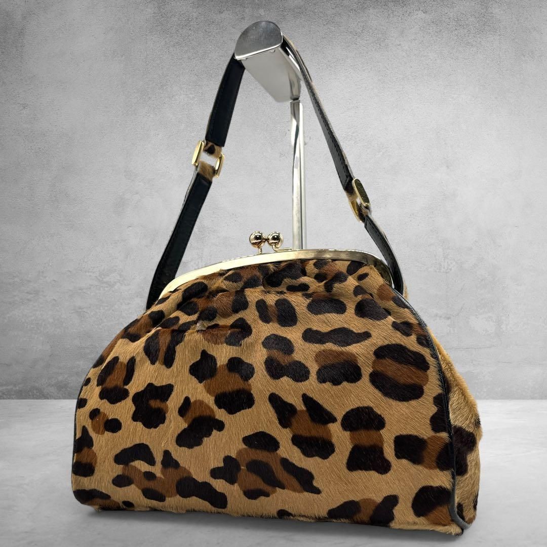 レオパード ハラコ 本革 がま口 ハンドバッグ y2k グランジ archive ヒョウ柄 ギャル パンク leopard haircalf bag y2k grunge archive clasp handbag punk vintage 2759