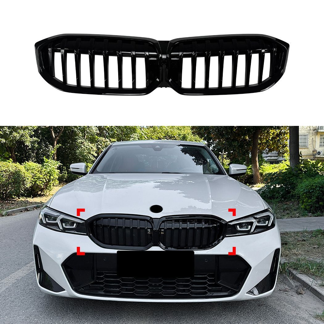 送料込み BMW（ビーエムダブリュー）3系 G20 G21 G28 LCI 2023+ 専用キドニーグリル（フロントグリル／ナーフプレート）1本ライン スポーティな輝きをプラス フロントマスクをシャープに 高級感あるピアノブラック仕上げ