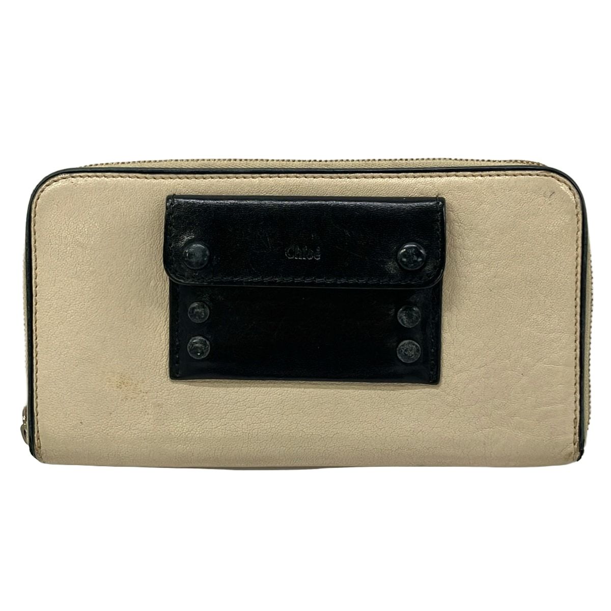 Chloe(クロエ) 長財布 アリス 3P0043-703 ベージュ×黒 ラウンドファスナー レザー
